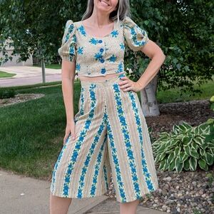 HANDMADE CULOTTES + CROPPED BLOUSE vintage S
